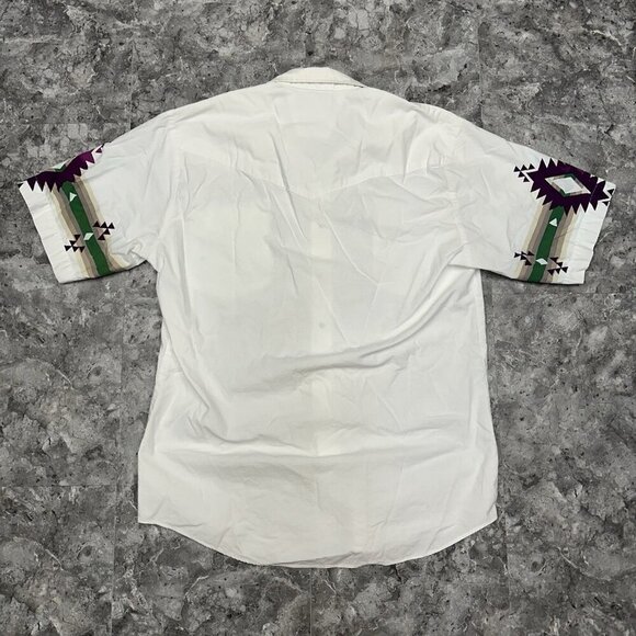 Vintage Roper Border Western Shirt Mens XL White Aztec Tribal Ranch Work Rodeo - Picture 2 of 7